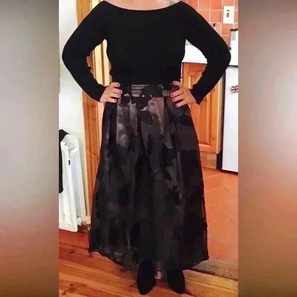 Monsoon black lace lilac iridescent formal occasion midi A line skirt size 10 - Picture 9 of 11